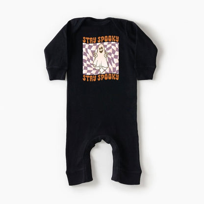 Checkered Stay Spooky Ghost Baby Romper