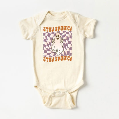 Checkered Stay Spooky Ghost Baby Onesie