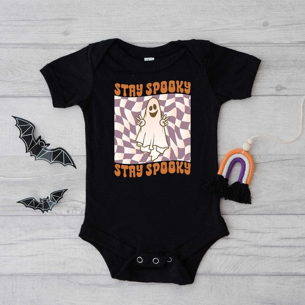 Checkered Stay Spooky Ghost Baby Onesie