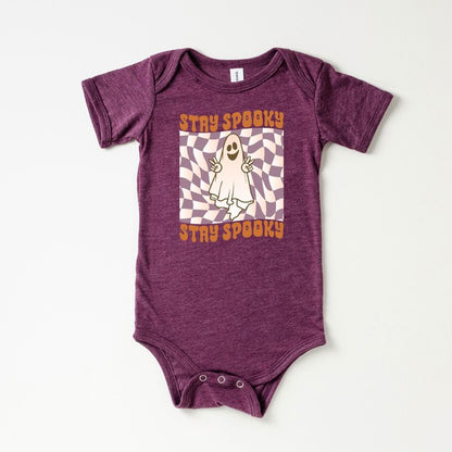 Checkered Stay Spooky Ghost Baby Onesie