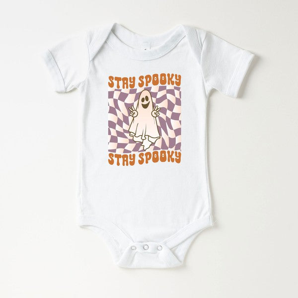 Checkered Stay Spooky Ghost Baby Onesie