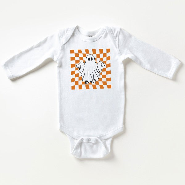 Checkered Ghost Long Sleeve Onesie