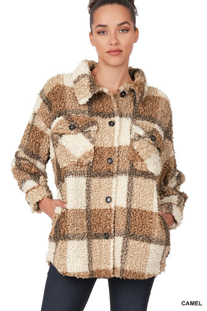 SHERPA PLAID SHACKET WITH POCKETS