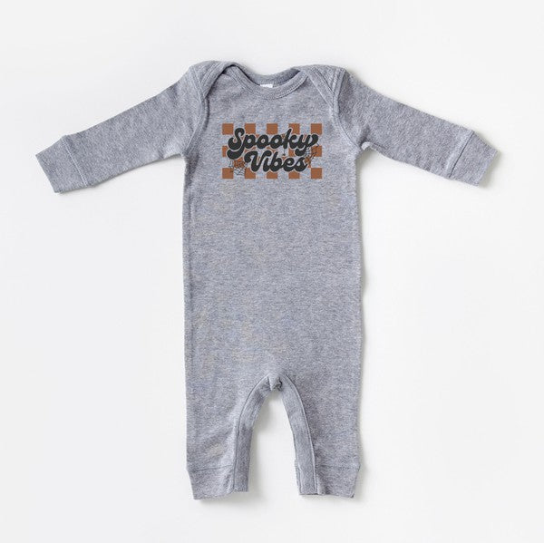 Checkered Spooky Vibes Baby Romper