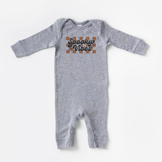 Checkered Spooky Vibes Baby Romper