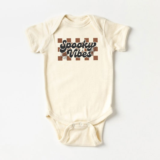 Checkered Spooky Vibes Baby Onesie