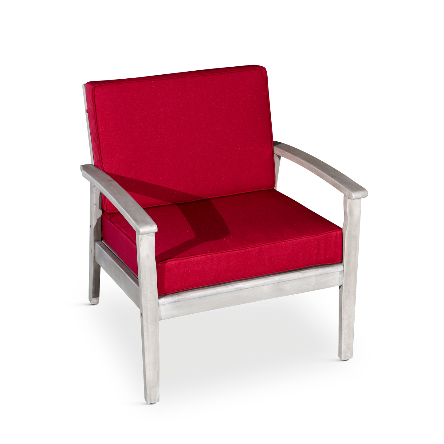 Deep Seat Eucalyptus Chair Silver Gray Finish, Burgundy Cushion