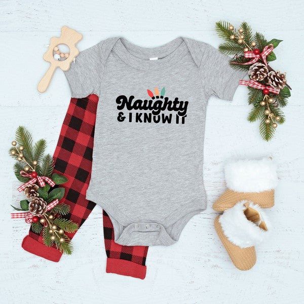 Naughty And I Know It Lights Baby Onesie