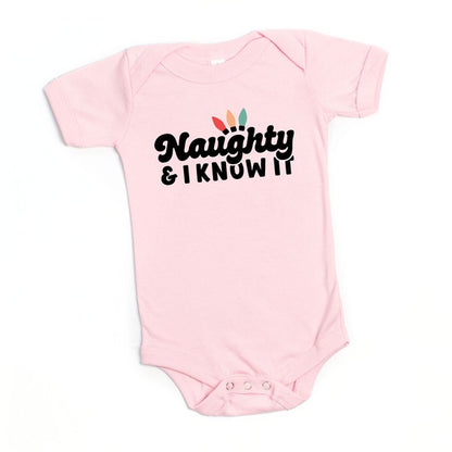 Naughty And I Know It Lights Baby Onesie