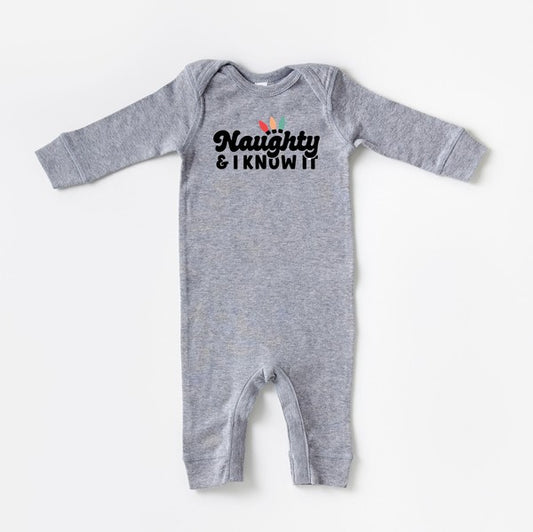 Naughty And I Know It Lights Baby Romper