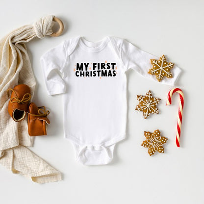 My First Christmas Stars Long Sleeve Onesie