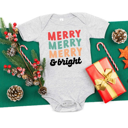 Merry And Bright Stacked Baby Onesie