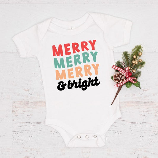 Merry And Bright Stacked Baby Onesie