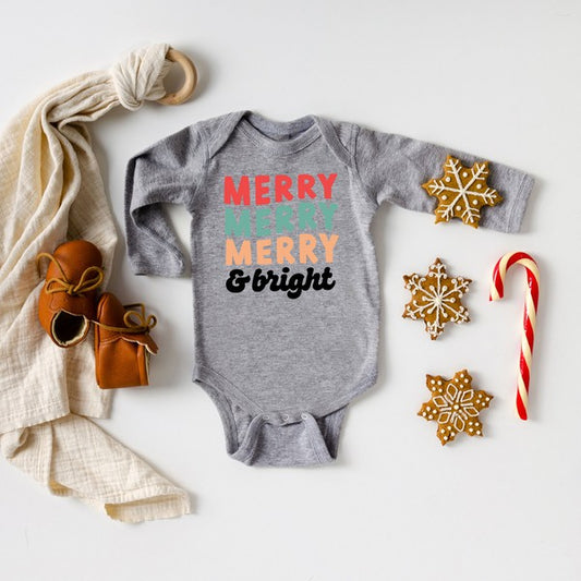 Merry And Bright Stacked Long Sleeve Onesie
