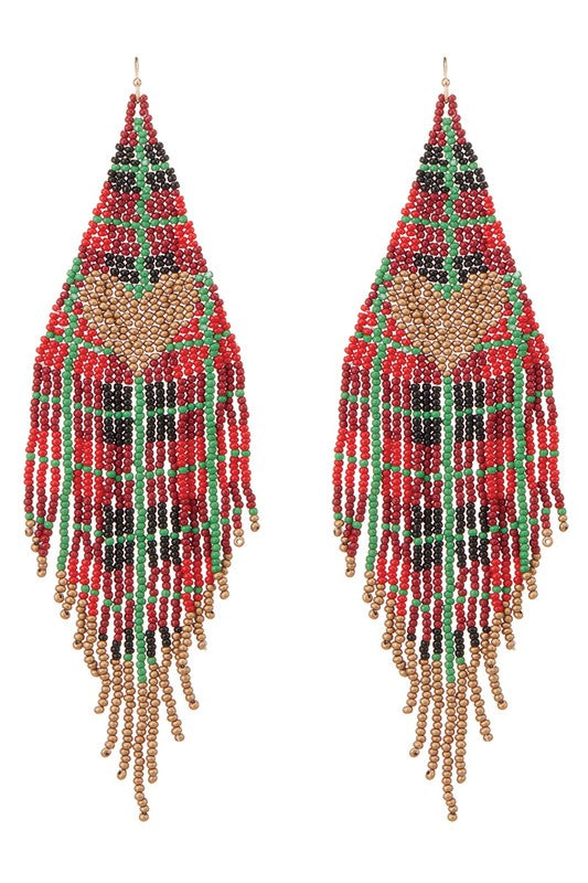 Winter Festive Seed Bead Fringed Hook Earrings