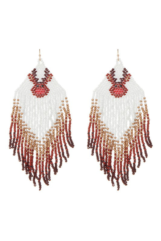 Rudolph Seed Bead Fringed Hook Earrings