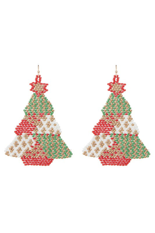 Christmas Tree Seed Bead Hook Earrings