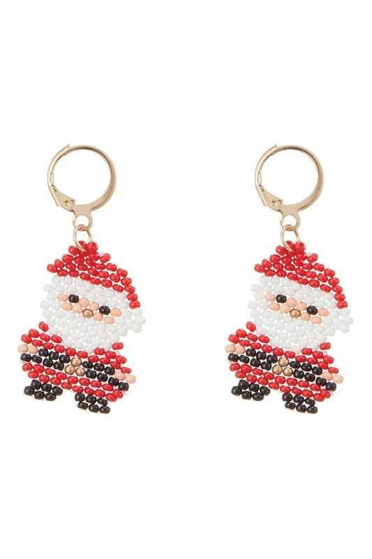 Mini Santa Seed Beaded Hinged Hoop Earrings