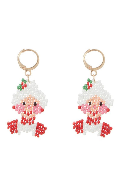 Mini Miss Santa Seed Beaded Hinged Hoop Earrings