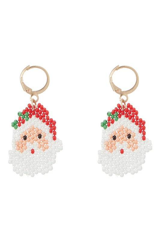 Mini Santa Face Seed Beaded Hinged Hoop Earrings