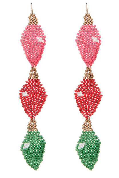 Christmas Lights Seed Beaded Hook Earrings