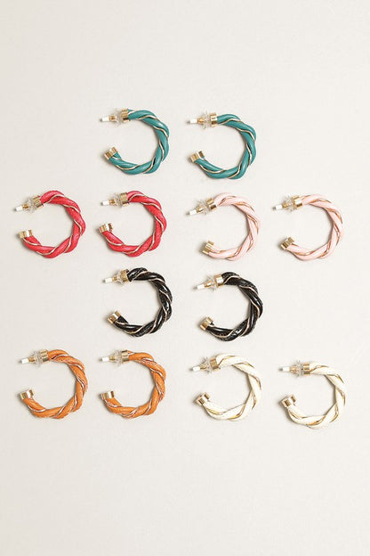 Twisted Leather Hoop Post Drop Earrings