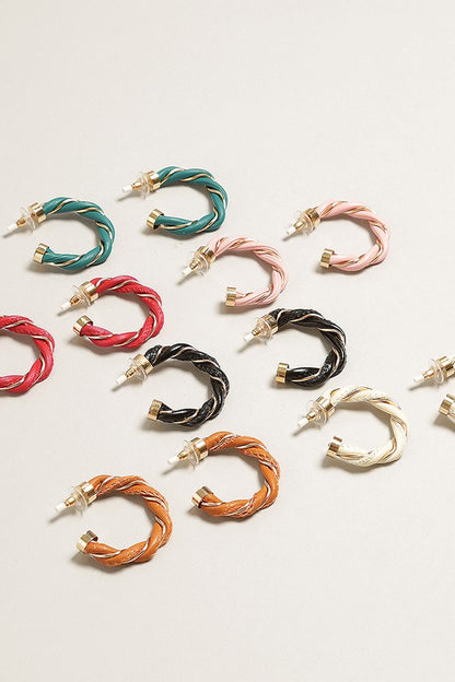 Twisted Leather Hoop Post Drop Earrings