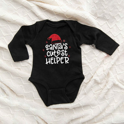 Santa's Cutest Helper Glitter Long Sleeve Onesie