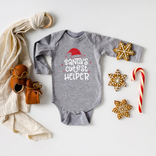 Santa's Cutest Helper Glitter Long Sleeve Onesie