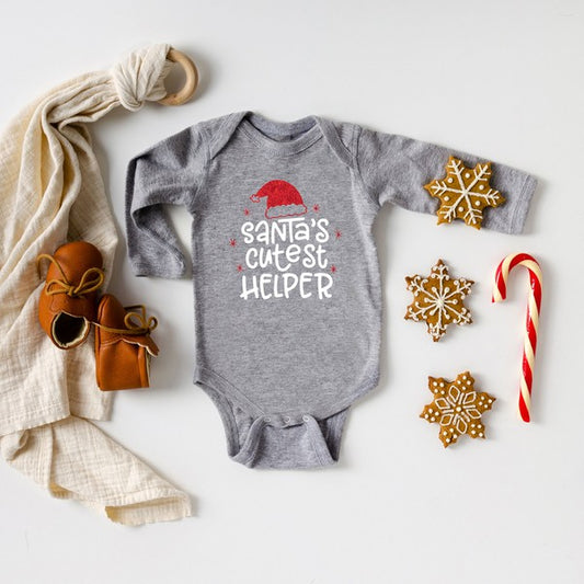 Santa's Cutest Helper Glitter Long Sleeve Onesie