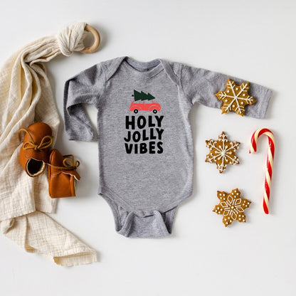 Holly Jolly Vibes Car Long Sleeve Onesie