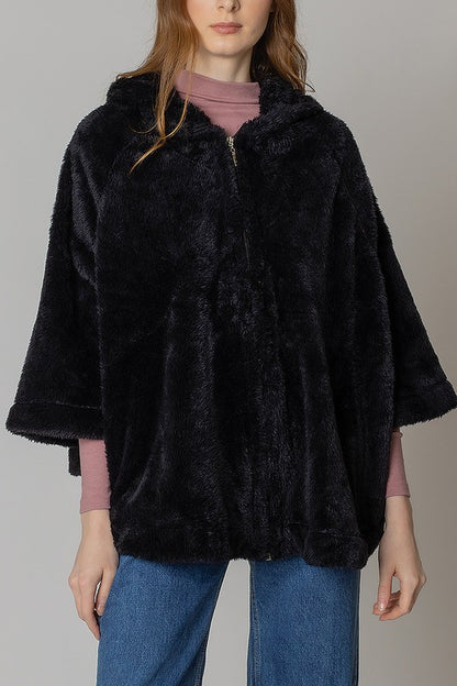 Faux Fur Cape with Hood