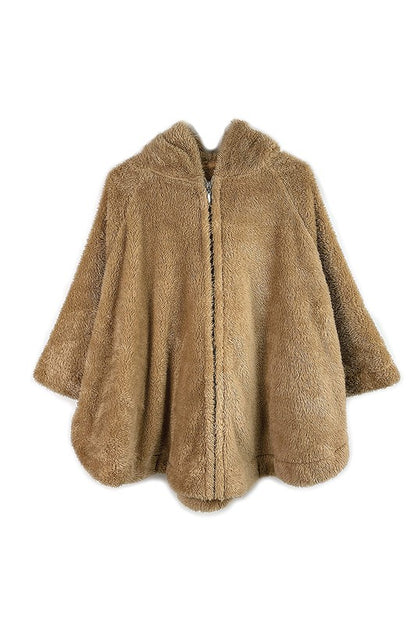 Faux Fur Cape with Hood