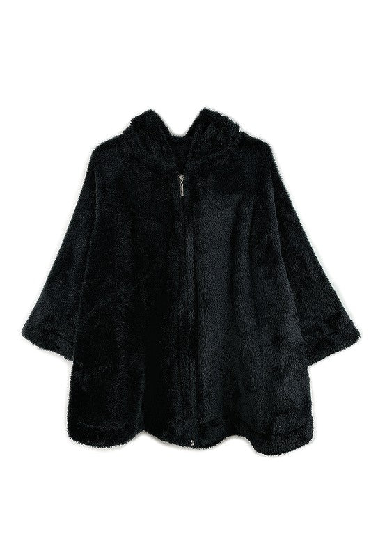 Faux Fur Cape with Hood