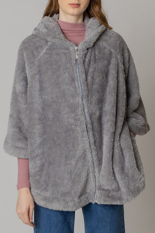 Faux Fur Cape with Hood