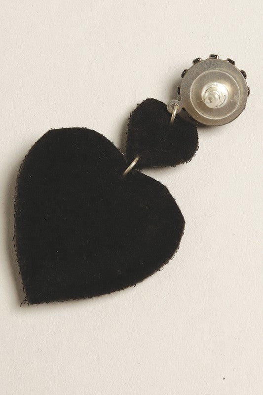 Black Heart Seed Beaded Post Earrings