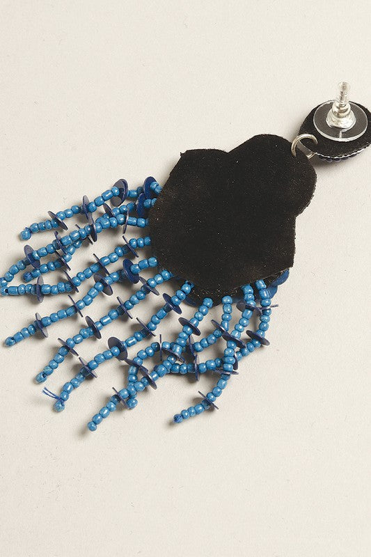 Blue Seed Beaded Statement Post Earrings