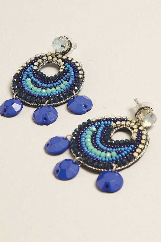 Blue Bohemian Seed Beaded Post Earrings