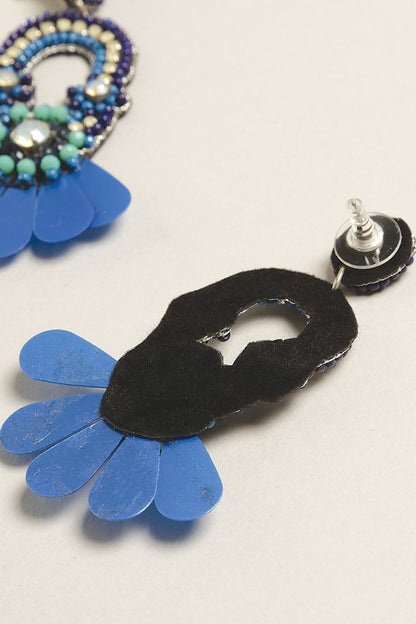 Blue Festive Seed Beaded Post Earrings