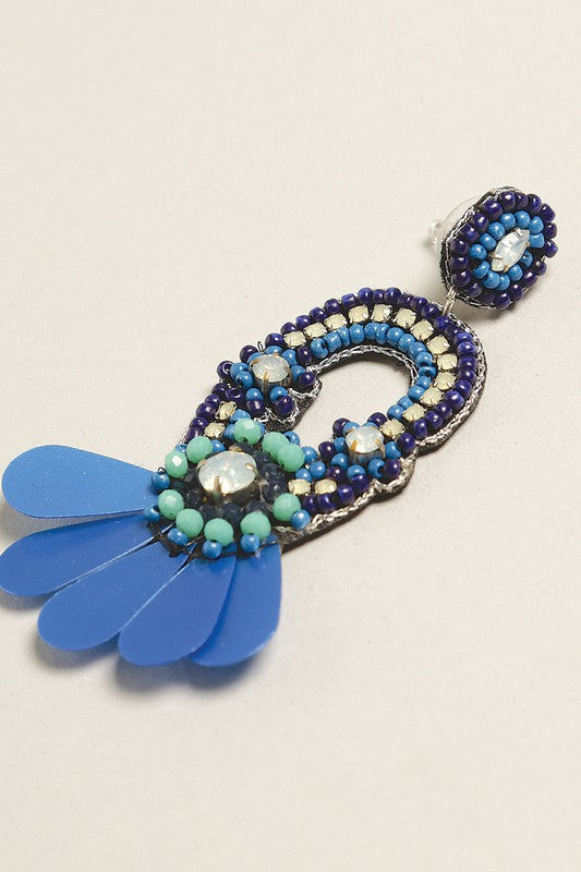 Blue Festive Seed Beaded Post Earrings