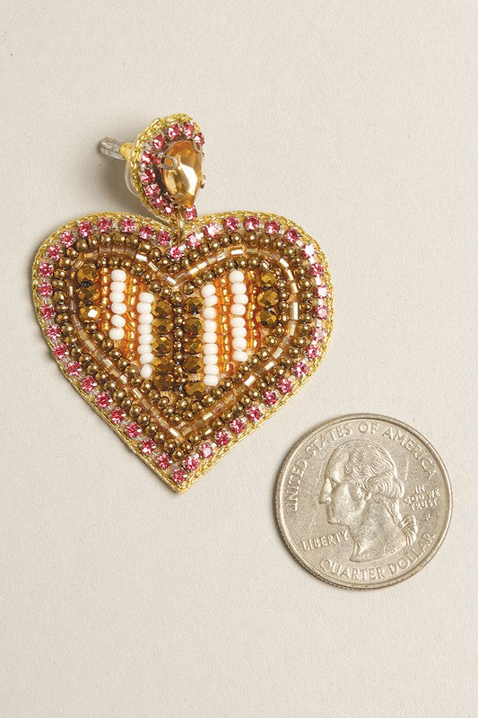 Gold Heart Seed Beaded Post Earrings