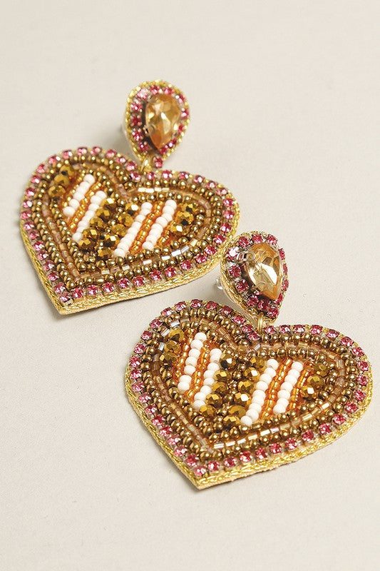 Gold Heart Seed Beaded Post Earrings