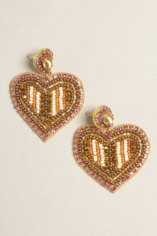 Gold Heart Seed Beaded Post Earrings