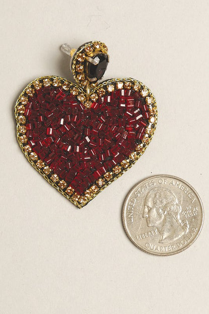 Heart Seed Beaded Post Earrings