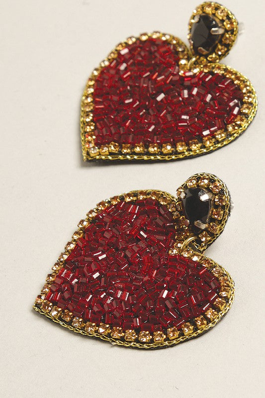 Heart Seed Beaded Post Earrings