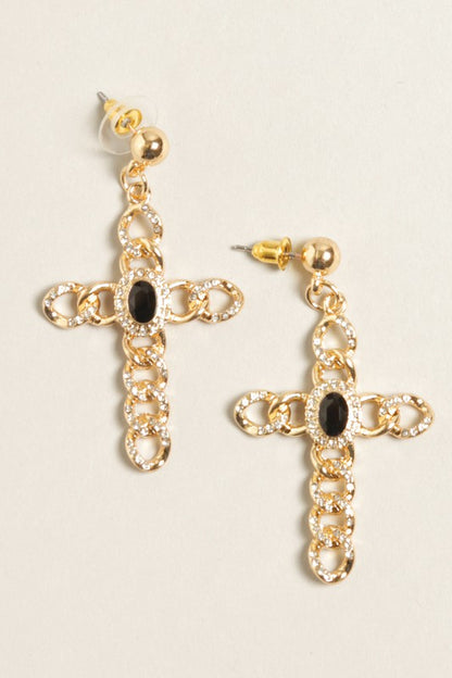 Gold Cross Post Drop Earrings