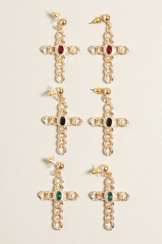 Gold Cross Post Drop Earrings