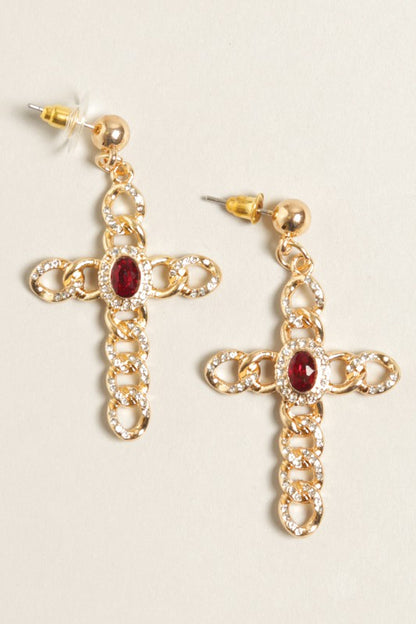 Gold Cross Post Drop Earrings