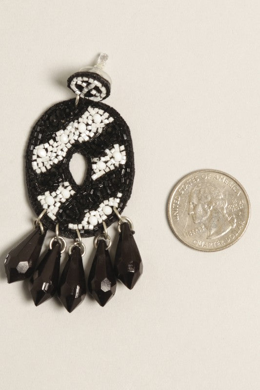 Black and White Oval Seed Beaded Post Earrings