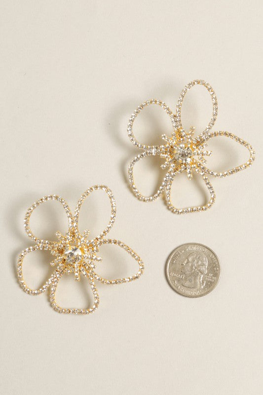 Floral Shaped Paved Stud Earrings